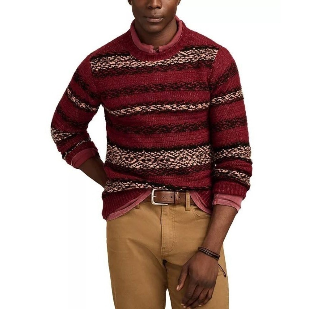 Lucky Brand Fair Isle Jacquard Crew Neck Sweater Cabernet‎ Combo Mens Size Large